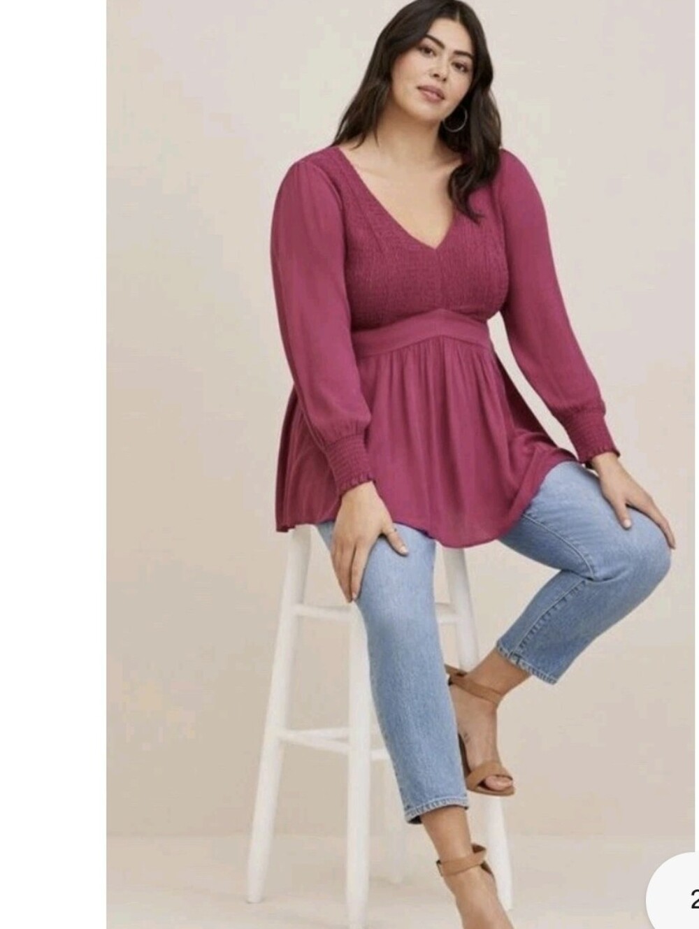 torrid Berry Pink Smocked V-Neck Empire Waist Tunic